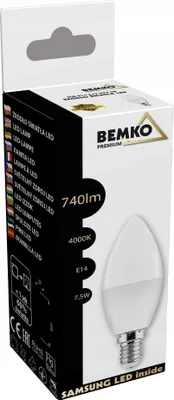 Obrázok produktu pre LED žiarovka Bemko E14, 7,5 W, 740 lm, 4000 K, 230 V