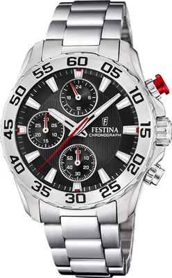 A close-up studio shot of a Festina chronograph watch.
