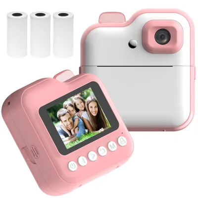 Produktbild von Kinderkamera, Thermo-Sofortdrucker, 2,4" Fotodrucker, 48MP-Rueckkamera mit RGB-Licht, Timer-Aufnahme,Videoaufzeichnung, mit 3 Rollen weiss Druckpapier