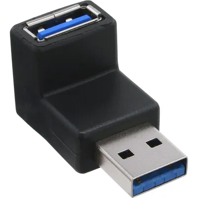 Produktbild von InLine USB 3.0 Adapter, Stecker A auf Buchse A, gewinkelt 90°, USB 3.0 A female, USB, Schwarz