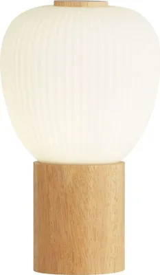 Produktbild von Tischleuchte Glas Holz E14 D: 14,5 cm rund 25 cm Braun Weiß Modern Tischlampe