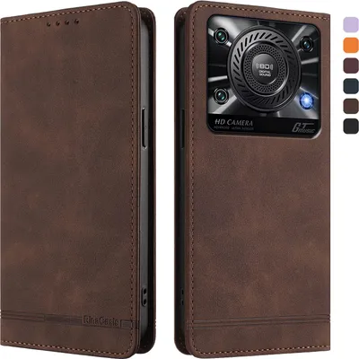 Produktbild von Hülle für Oukitel C60, Retro Kunstleder Ständer Klapphülle mit Kartenfächer und Magnetische Braun