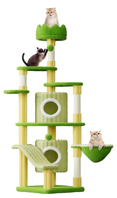 Immagine prodotto di Albero per gatti - 162 cm - Quattro livelli - Tiragraffi - Tana - Ampia piattaforma per riposare - Verde