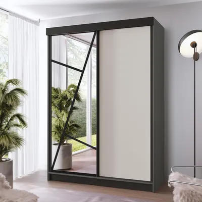 Produktbild von FurMeb24 Schiebetürenschrank LOE 167x205x59 cm Kleiderschrank mit Spiegel, 2-türiger Schiebeschrank (ANTHRAZIT/KASCHMIR)