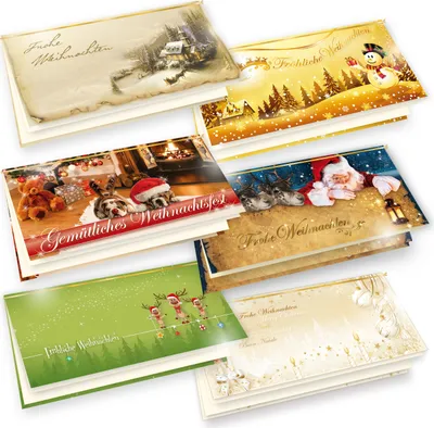 Produktbild von KOLLEKTION Weihnachtskarten (6 Motive je 1 Karte) mit Umschlag und mit Einlegeblätter Einleger zum bedrucken
