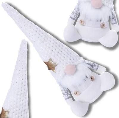 Obrázek produktu pro Vánoční skřítek Mikuláš 40 cm bílý sedící trpaslík