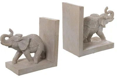 Produktbild von DRW Buchstützen mit Elefanten aus Kunstharz, weiß, 36 x 10 x 15 cm