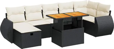 Produktbild von vidaXL 5tlg. Garten-Sofagarnitur mit Kissen Schwarz Poly Rattan Akazie