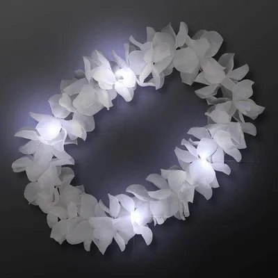 Obrázek produktu pro Havajský květinový věnec – dekorace na večírek – s LED osvětlením – délka 86 cm – bílý