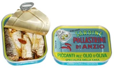Immagine prodotto di Sarde piccanti in olio d'oliva con peperoncino 100 gr. - Pollastrini