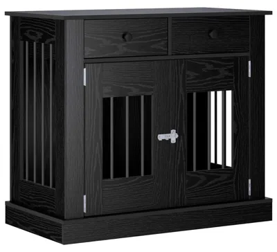 Image de vidaXL Meuble pour cage de chien, noir, imitation chêne, 90 x 47,5 x 80 cm