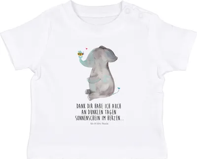 Produktbild von Mr. & Mrs. Panda Organic Baby Shirt Elefant Biene 0. - 6. Monat - Weiß - Geschenk, Hochzeitsgeschenk, Öko T-Shirt, Heiratsantrag, Liebe,  Babyshirt, Lustige Sprüche
