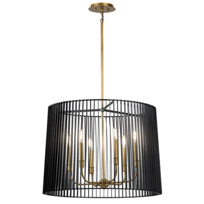 Produktbild von Elstead Linara Kronleuchter E14 6-fach Schwarz und Naturmessing