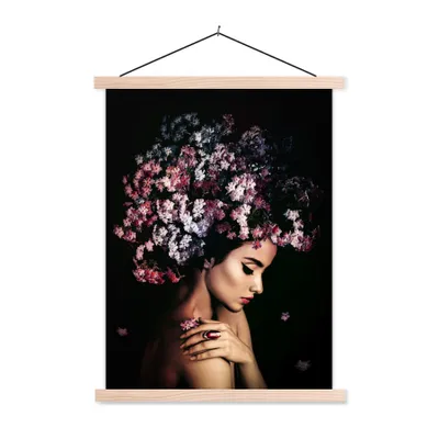 Produktbild von MuchoWow® Textilposter Blossom - Frau - Rosa - Luxus 60x80 cm mit holzfarbenen Rahmen - Wandbild