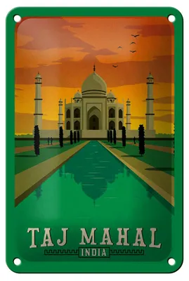 Produktbild von Blechschild Reise 12x18 cm Taj Mahal Indien Wasser Deko Schild