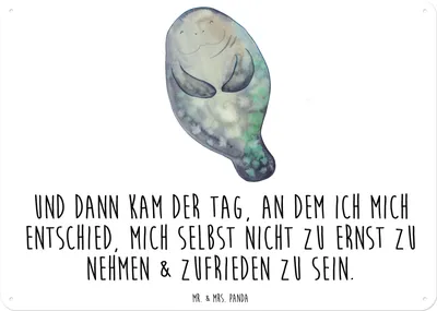 Produktbild von Mr. & Mrs. Panda Wandbild Seekuh Happy DIN A6 - Weiß - Geschenk, tafel, Blechschild, Türschild, Metallbild, Respekt, Neuanfang, Meer, Neustart, Achtsamkeit, Liebeskummer