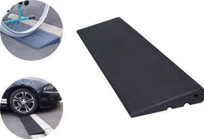Produktbild von Rampe Pro 65 mm hoch aus Gummigranulat hochverdichtet, Bordsteinrampe, Rollstuhlrampe, Türschwellenrampe LxBxH 1000 x 280 x 65 mm schwarz