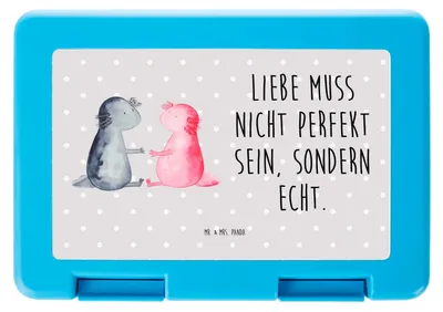 Produktbild von Mr. & Mrs. Panda Snackbox Axolotl Liebe - Grau Pastell - Geschenk, Valentinstag, Bentobox, Meal Prep Box, Brotzeitbox, Molch, Lunchbox, Bento