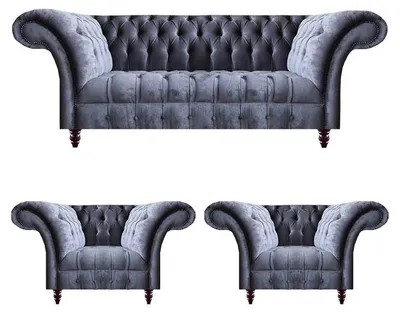 Produktbild von Exklusive Graue Chesterfield Sitzmöbel Designer Einrichtung Sessel 3-er