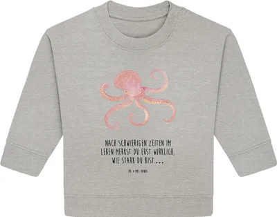 Produktbild von Mr. & Mrs. Panda Organic Baby Pullover Tintenfisch 6. - 12. Monat - Heather Grey - Geschenk, Wasser, Ozean, Lustige Sprüche, Meer, Krake, Meerestier, Bullover