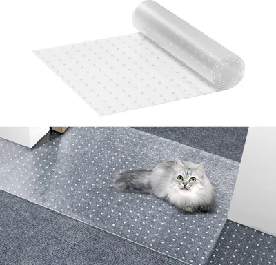 Zdjęcie produktu dla Ochraniacz dywanowy VEVOR dla zwierząt domowych, 38,1 x 1,22 m, odporny na zarysowania ochraniacz dywanowy z PVC dla kota na ramę drzwi, antypoślizgowa mata chroniąca przed zadrapaniami dla kota, łatwa do przycięcia plastikowa zatyczka do drapania dywanu