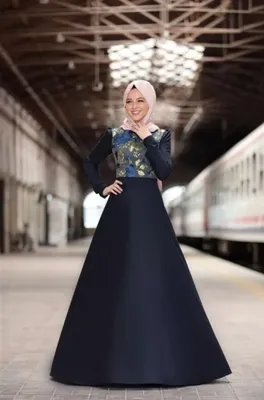 Produktbild von Abendkleid Abaya Lang Hijab Blau 38 Tesettür Abiye AR-730