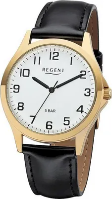 Produktbild von REGENT 1103482 Herrenuhr Goldfarben 39 mm Weiß Lederband
