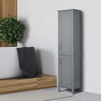 Immagine prodotto di Mobile alto da bagno, 2 ante, 3 ripiani, grigio, 159,4 x 38,1 x 33 cm Mobile in legno