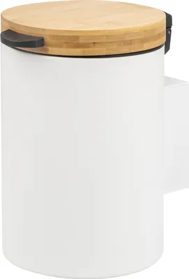 Image de bremermann Seau à maquillage mural rond avec couvercle en bambou 3 litres, support mural à coller ou à percer inclus, blanc
