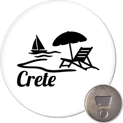 Produktbild von Huuraa Magnet Crete Griechenland 59mm Kühlschrankmagnet rund Flaschenöffner Geschenkidee