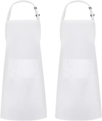 Produktbild von Set mit 2 verstellbaren, tropffreien Küchenschürzen mit 2 Taschen, für Damen und Herren, weiß, 68 x 84 cm