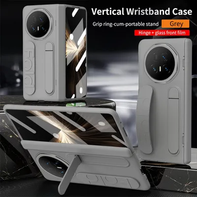 Produktbild von Hülle für Honor Magic V5 Armbandtasche mit Scharnierschutz, Eingebautem Displayschutz, Griff, Ständer Handyhülle Grau