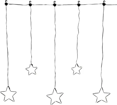 A string of star-shaped lights hanging from a wire.