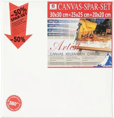 Produktbild von Leinwand zum Bemalen Sparset 30x30 cm + 25x25 cm + 20x20 cm