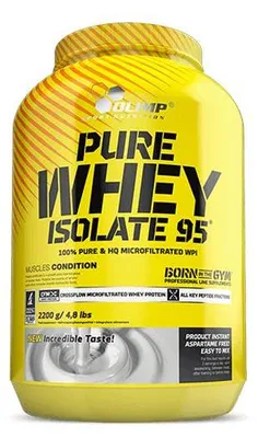 Zdjęcie produktu dla Olimp Nutrition Pure Whey Isolate 95, Proszek, Izolat białka serwatkowego, Czekolada, L-alanina, L-Arginina, L-aspartic acid, L-Cysteina, Kwas L-glutaminowy, L-glycine, L-Histidina,..., 97,5% whey protein isolate, aromas, acidity regulator – malic acid, thickeners – xanthan,..., Take 1-3 portions daily with meals - upon awakening, after training and before sleep. Add 1...