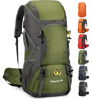 Produktbild von Wanderrucksack 50L Trekkingrucksack mit Regenhülle Wasserdicht Braun Herren Damen
