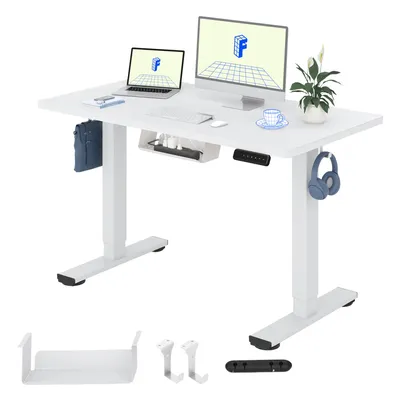 Produktbild von FLEXISPOT EN1 Höhenverstellbarer Schreibtisch 100x60cm elektrisch mit einteiliger Tischplatte, Kabelmanagement und Haken, 4 Memory-Funktion (Weiß)