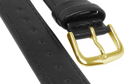 Produktbild von Eichmüller | Uhrenarmband Leder glatt sehr flach schwarz Dornschließe, Stegbreite:20mm, Schließe:Gelbgolden