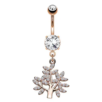 Produktbild von Taffstyle Bauchnabelpiercing Bauchnabelpiercing Banane Stecker Kristall Lebensbaum Anhänger, Rosegold