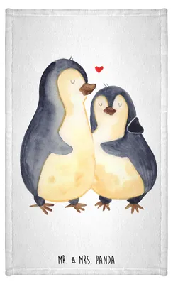 Produktbild von Mr. & Mrs. Panda Handtuch Pinguin umarmen - Weiß - Geschenk, Verknallt, Mini-Handtuch, Kleines, Umarmung Verliebt, Frotteehandtuch, Liebe, Hochzeitstag, Klein, Gäste-WC