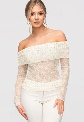 Produktbild von LARICA Bluse Spanischer Ausschnitt Figurbetont Elegant OW-TS-E0038 ecru S/M