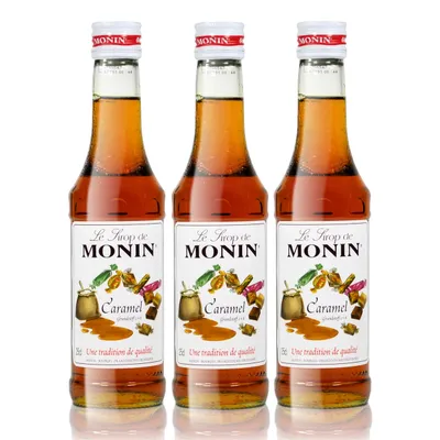 Produktbild von 3x Monin Karamell / Caramel Sirup, 250 ml Flasche