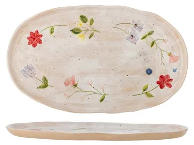 Obrázok produktu pre Servírovací tanier Bloomingville CAMILLA, béžová farba, s kvetinovým vzorom, rozmer 42x25 cm