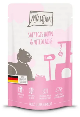 Zdjęcie produktu dla MjAMjAM - Quetschie - 12x125g Chicken & Wild Salmon Bezzbożowa karma mokra dla kotów Karma pełnoporcjowa