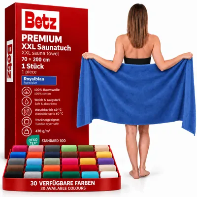Image de Betz Serviette à Sauna Premium Drap de Bain 100% Coton 70 x 200cm Bleu Royal