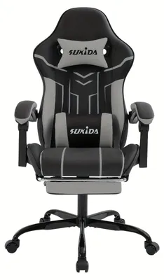 Produktbild von Gaming-Stuhl – Ergonomischer Gaming-Stuhl mit Fußstütze und verstellbarer Rückenlehne – Schwarz-Grau