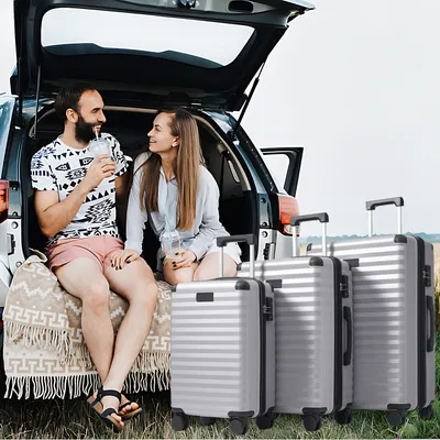 Obrázek produktu pro okwish 3dílná sada kufrů, Cestovní set, Trolej, Cestovní kufr, Rolovací kufr, Pevné kufry, TSA zámek, ABS, 360° otáčivý, Antická šedá