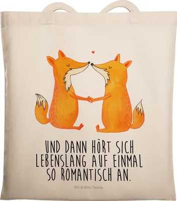 Produktbild von Mr. & Mrs. Panda Tote Bag Füchse Liebe - Transparent - Geschenk, Verlobte, Jutebeutel, Laptoptasche, dokumententasche, Tasche, Fox, Fuchs, Jutetasche, Freundin, Freund