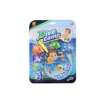 Produktbild von Schwimm- und Tauchspielzeug Set mit 6 Plastikfischen und Netz, 30,5 x 22,5 x 2,5 cm, ab 6 Jahren