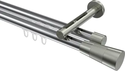 Produktbild von Interdeco Innenlaufstange / Gardinenstange mit Innenlauf Chrom / Edelstahl-Optik, Typ Siteno Tanara (Konus Bicolor), 20 mm Ø 2-läufig, 180 cm